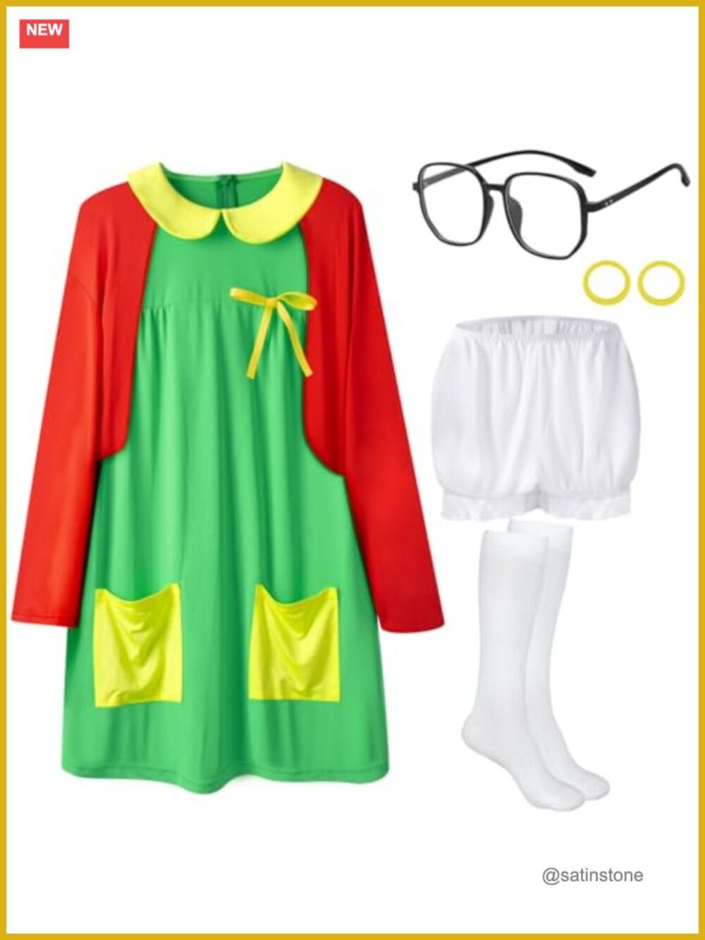 7PCS Women's Halloween Costume Set Retro Character Dress Cardigan Cosplay